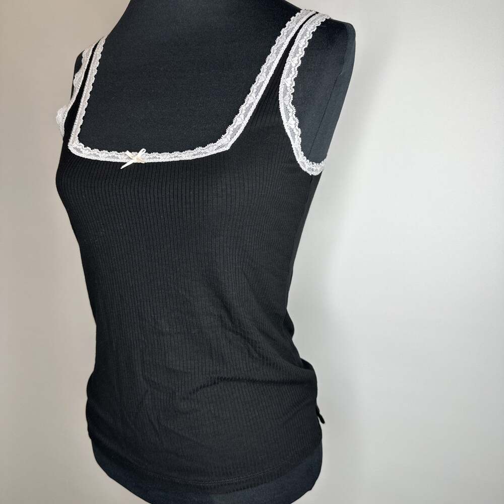Honeydew Women’s Small Black White Lace Ribbed Camisole Sleepwear Tank Top Silky